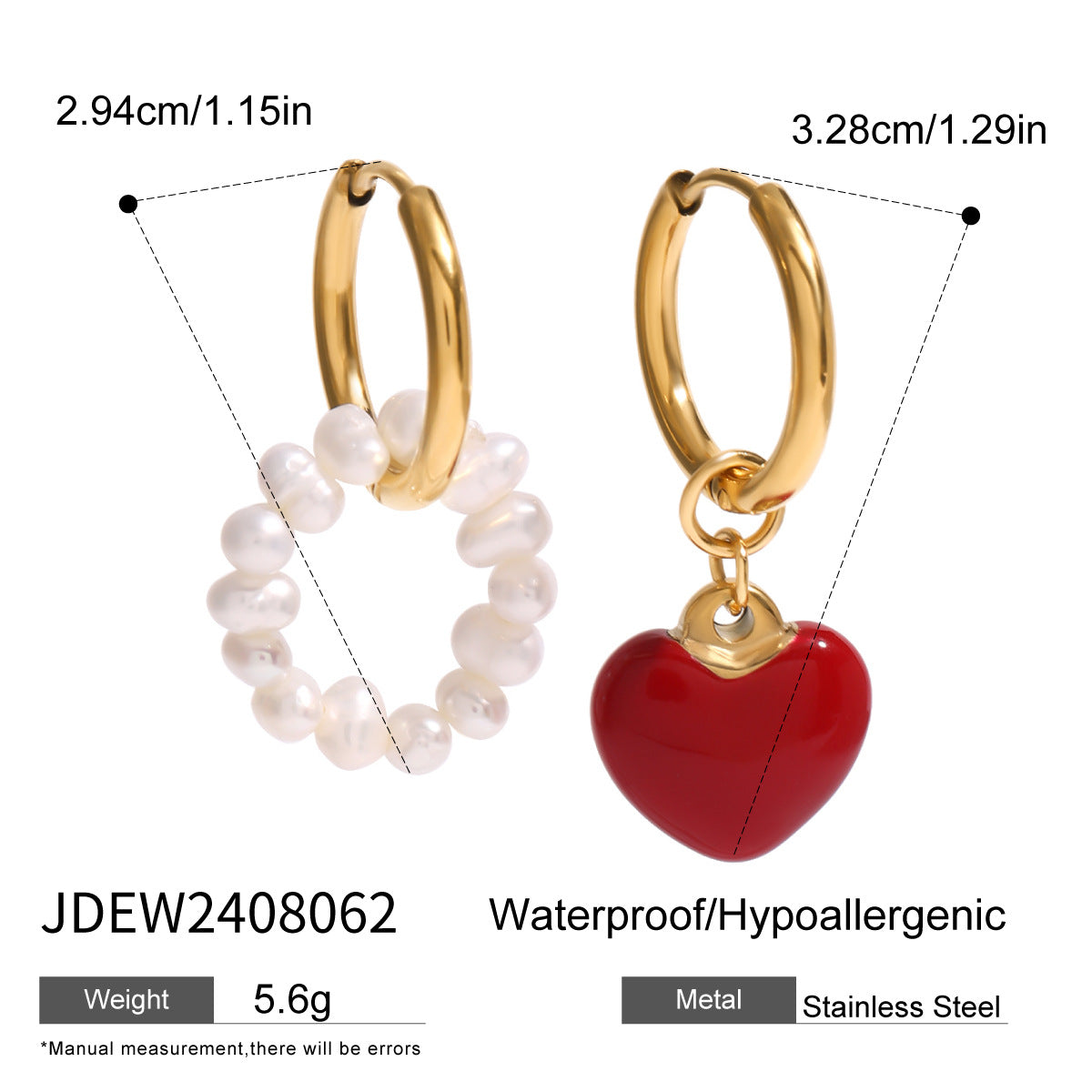Gold-Tone Red Heart Stainless Steel Earring Collection — wholesale view 5