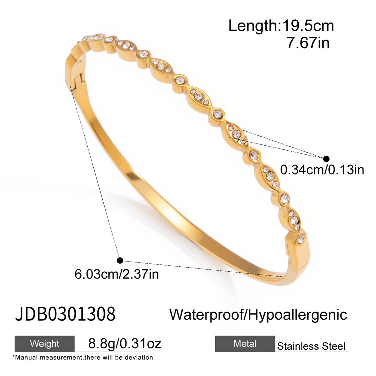 Gold tone bangle with marquise outlines and clear accents