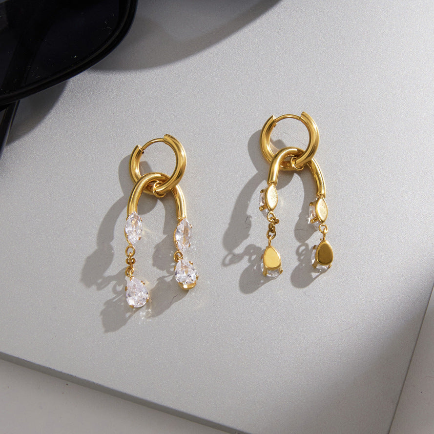 Front and back of arch pendants with hanging clear stones