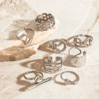 Silver-Finish Sculptural Stainless Steel Open Ring Collection close-up product view