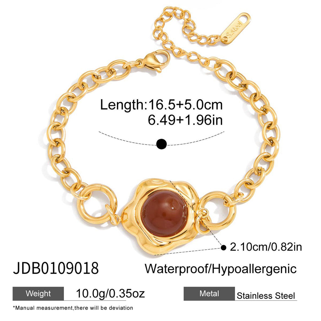 Gold-Tone Agate Cabochon Stainless Steel Statement Bracelet variant reference
