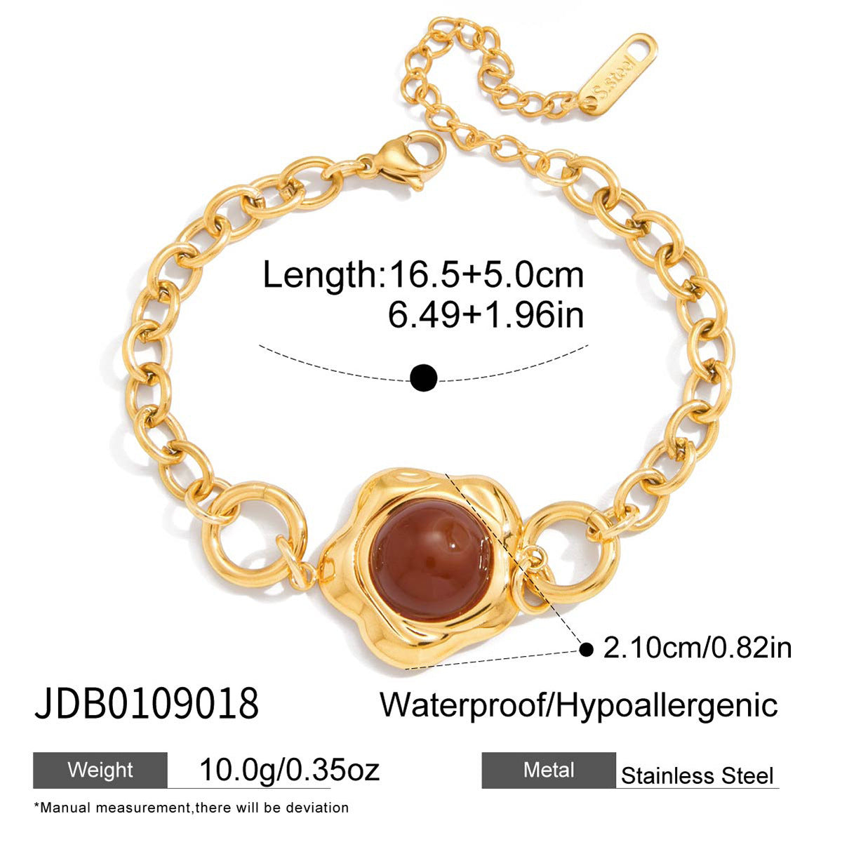 Gold-Tone Agate Cabochon Stainless Steel Statement Bracelet variant reference