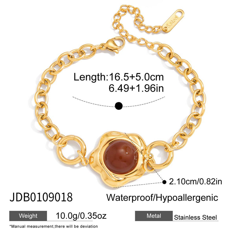 Gold-Tone Agate Cabochon Stainless Steel Statement Bracelet variant reference