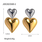 Two-Tone Double-Heart Stainless Steel Stud-Drop Earrings variant reference