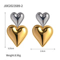 Stainless Steel Double Heart Stud Earrings in Three Finishes size and proportion reference