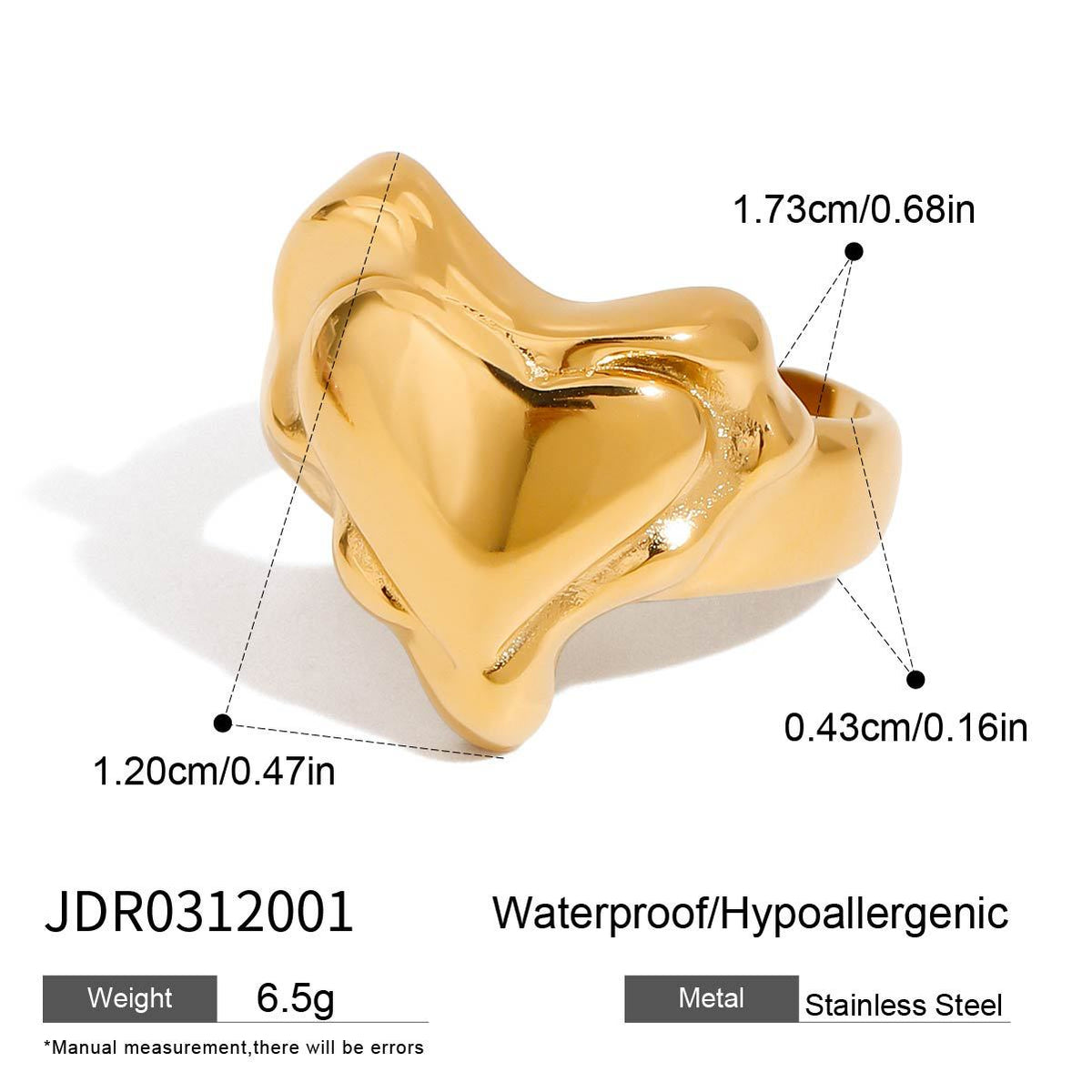 Heart Stainless Steel Ring and Stud Earring Collection in Mixed Finishes – side view