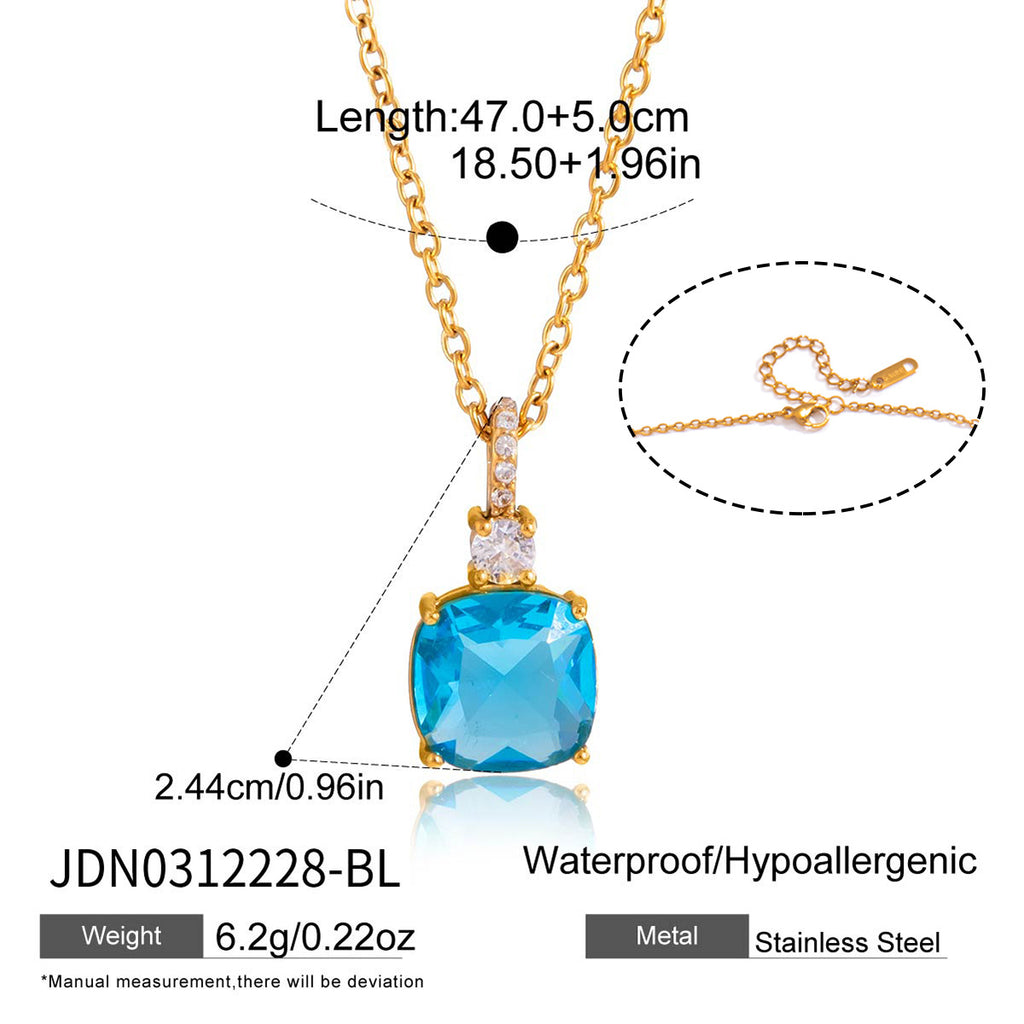 Blue cushion pendant chain length diagram