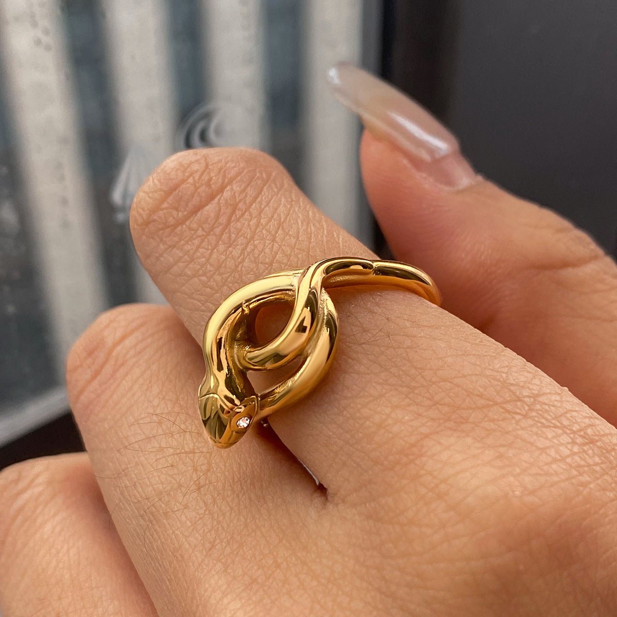 Gold-Tone Snake Stainless Steel Statement Ring – styled view