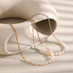 pearl and chain necklaces in two metal tones
