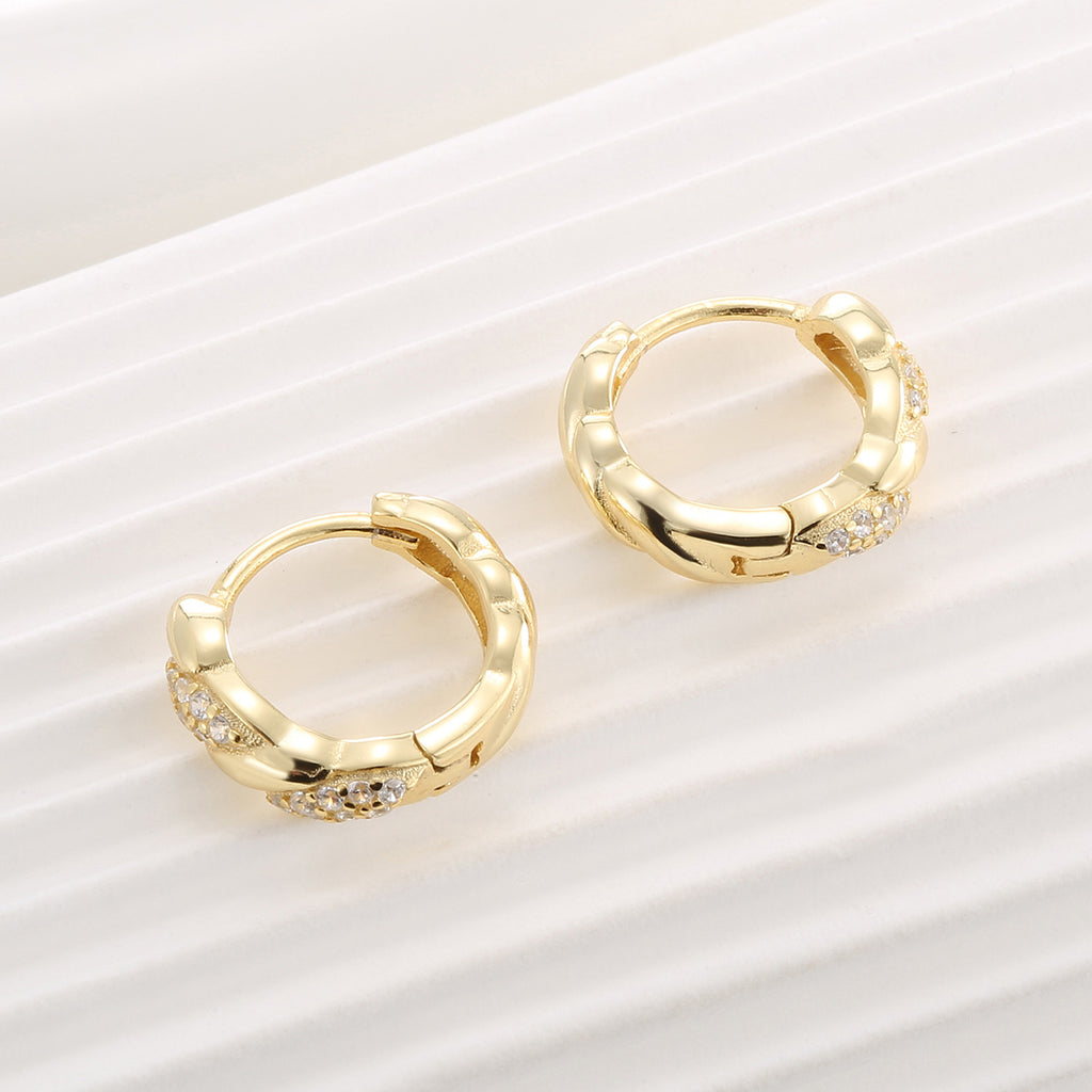 gold plated 925 sterling silver twisted pavé huggie hoop earrings — product image 4 of 9