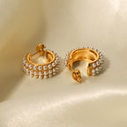 Gold Plated Pearl-Look Beaded Stainless Steel Hoop Earrings – product view 2