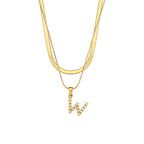 Imitation pearl letter W pendant on layered stainless steel chains