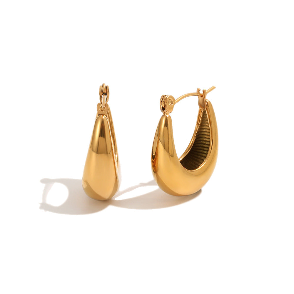 Front and angled views of polished stainless steel U hoops