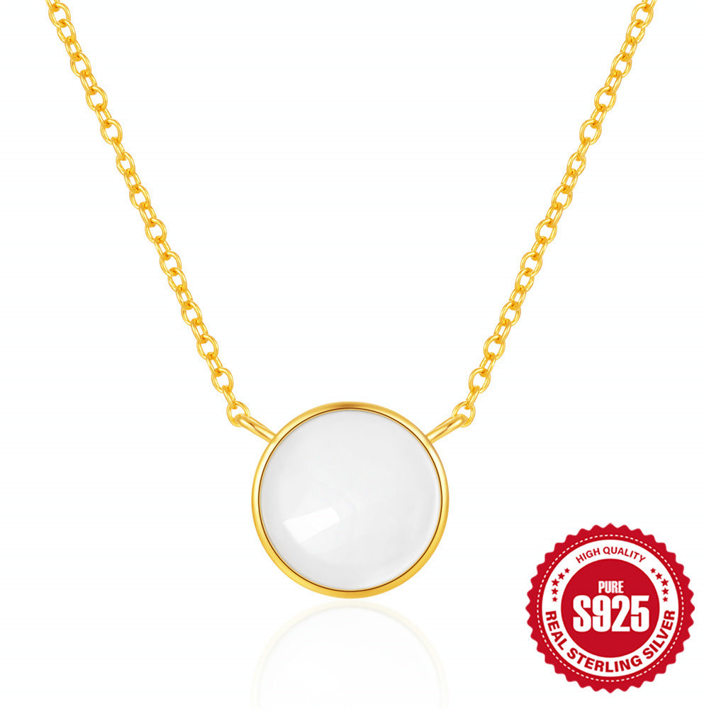 gold plated 925 sterling silver necklace with round white shell pendant