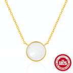 gold plated 925 sterling silver necklace with round white shell pendant