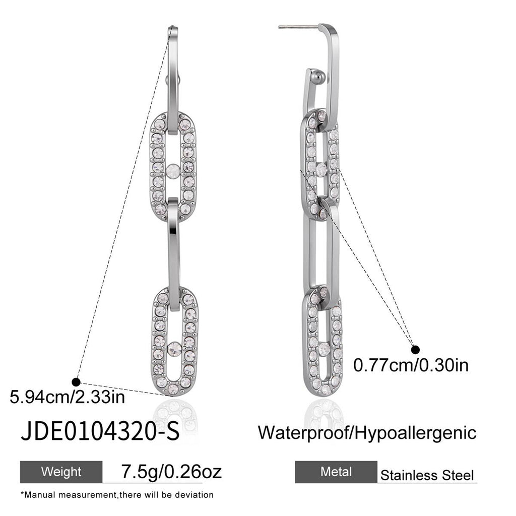 Paperclip link earring dimensions and material reference