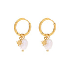 Gold plated hoops with freshwater pearl drops and star charms