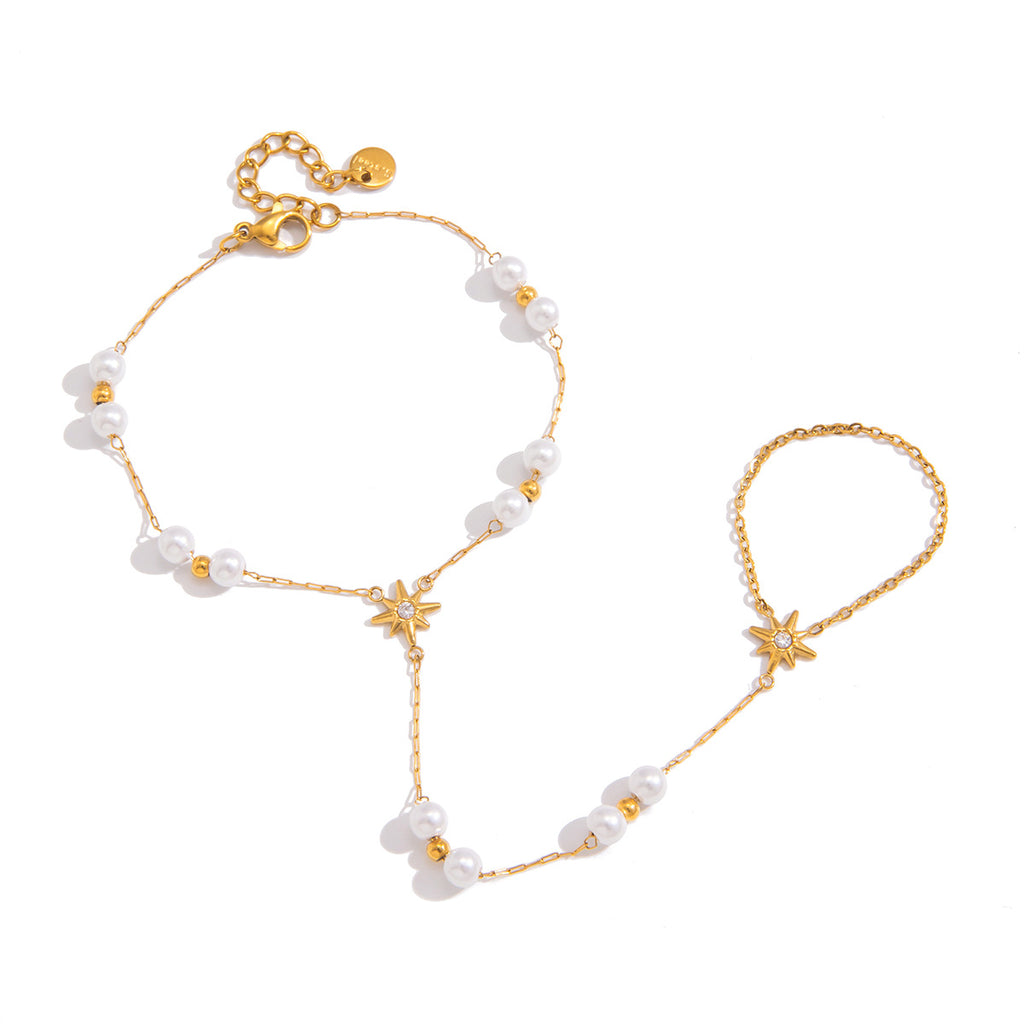 Gold plated stainless steel hand chain with finger loop