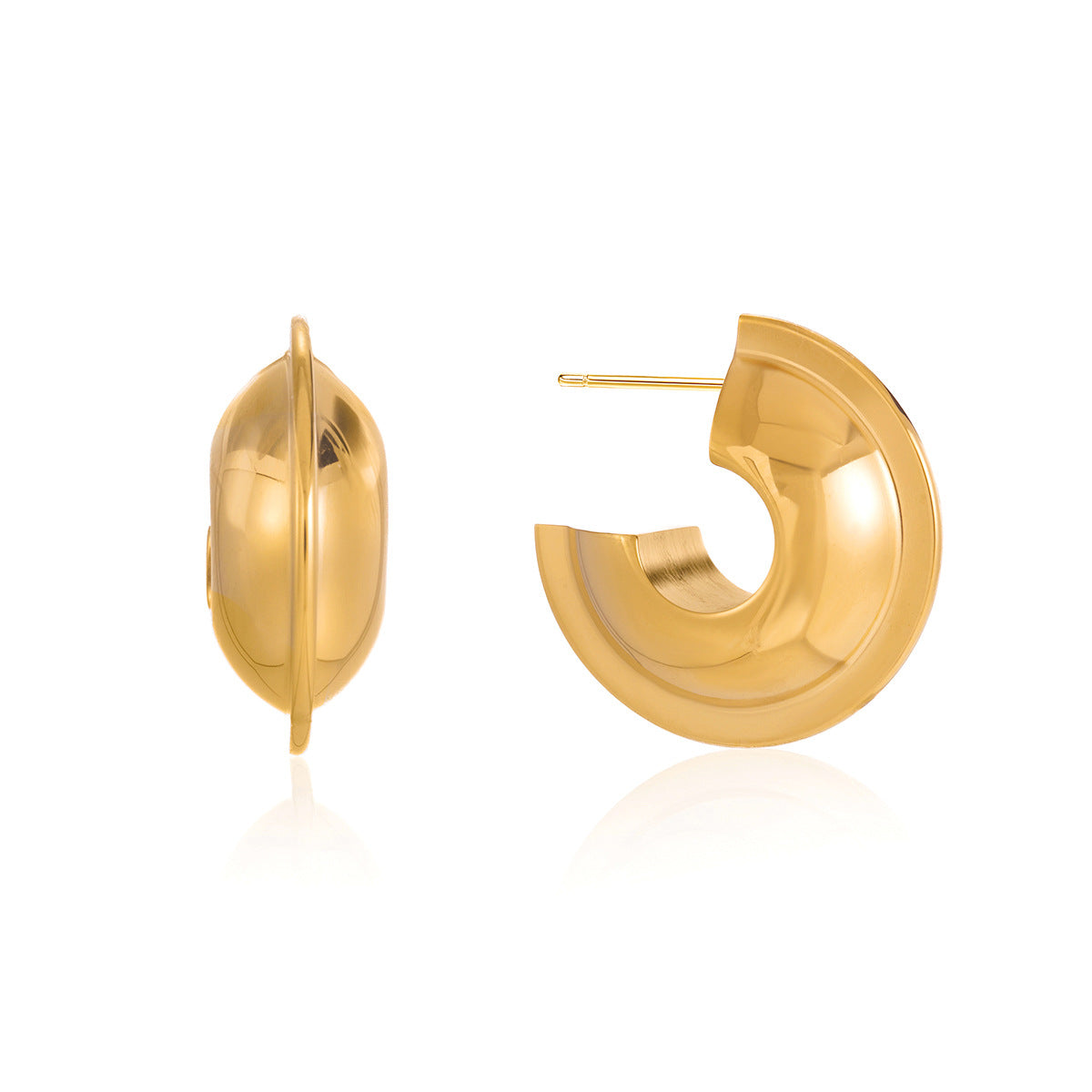 front and side views of chunky stainless steel C hoops