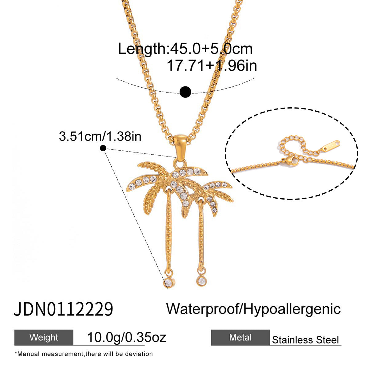 Twin-palm pendant necklace on a gold-tone chain