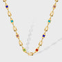 gold plated rectangular-link necklace with multicolor square stones