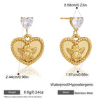 Stainless steel angel heart earrings with 2.44 by 1.67 cm dimensions