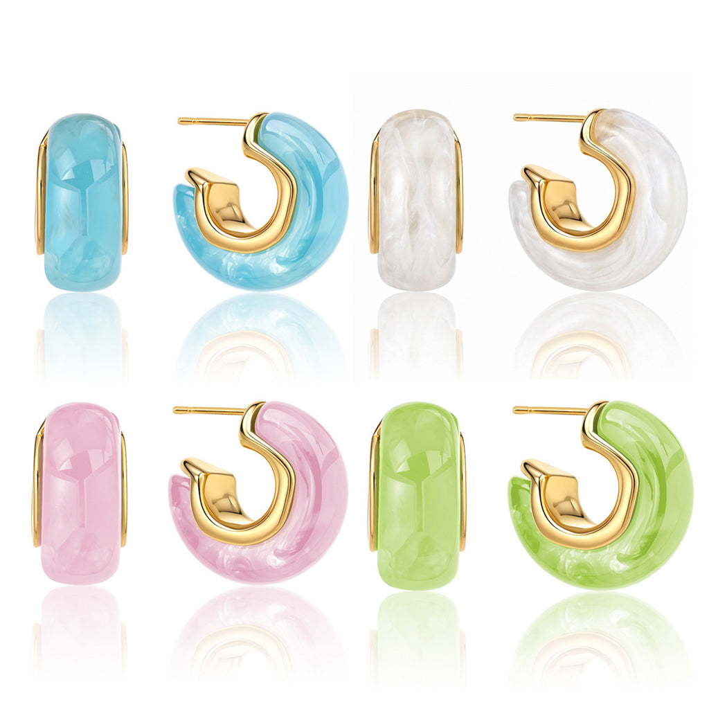 Blue, white, pink and light green faceted hoop options