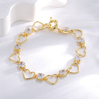 open-heart and square zirconia bracelet in an angled product view