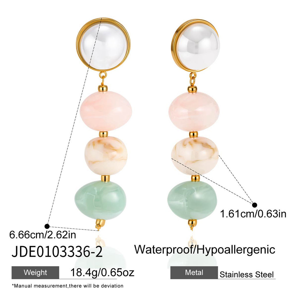 Pastel resin bead earring front view with measurements