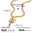 Wholesale Gold-Tone Stainless Steel Clear Stone Cross Pendant Necklace - finish detail