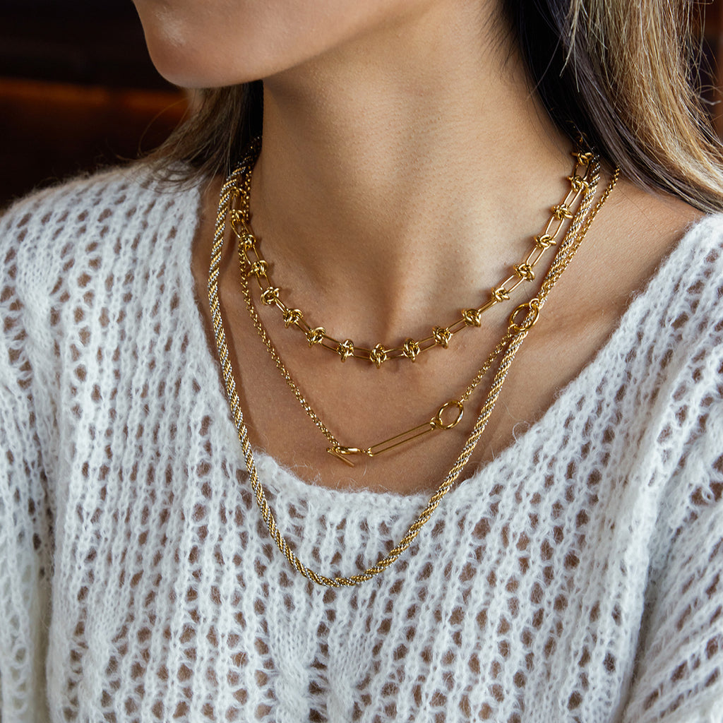 Wholesale Stainless Steel Necklace and Bracelet Collection in Mixed Finishes - styled view
