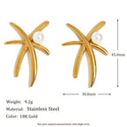 45 mm sculptural palm pearl earrings with size details