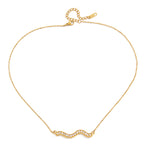 isolated gold plated necklace with clear-stone wave center