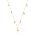 isolated gold plated celestial necklace with multicolor zirconia