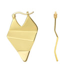 polished folded geometric brass drop earring on white