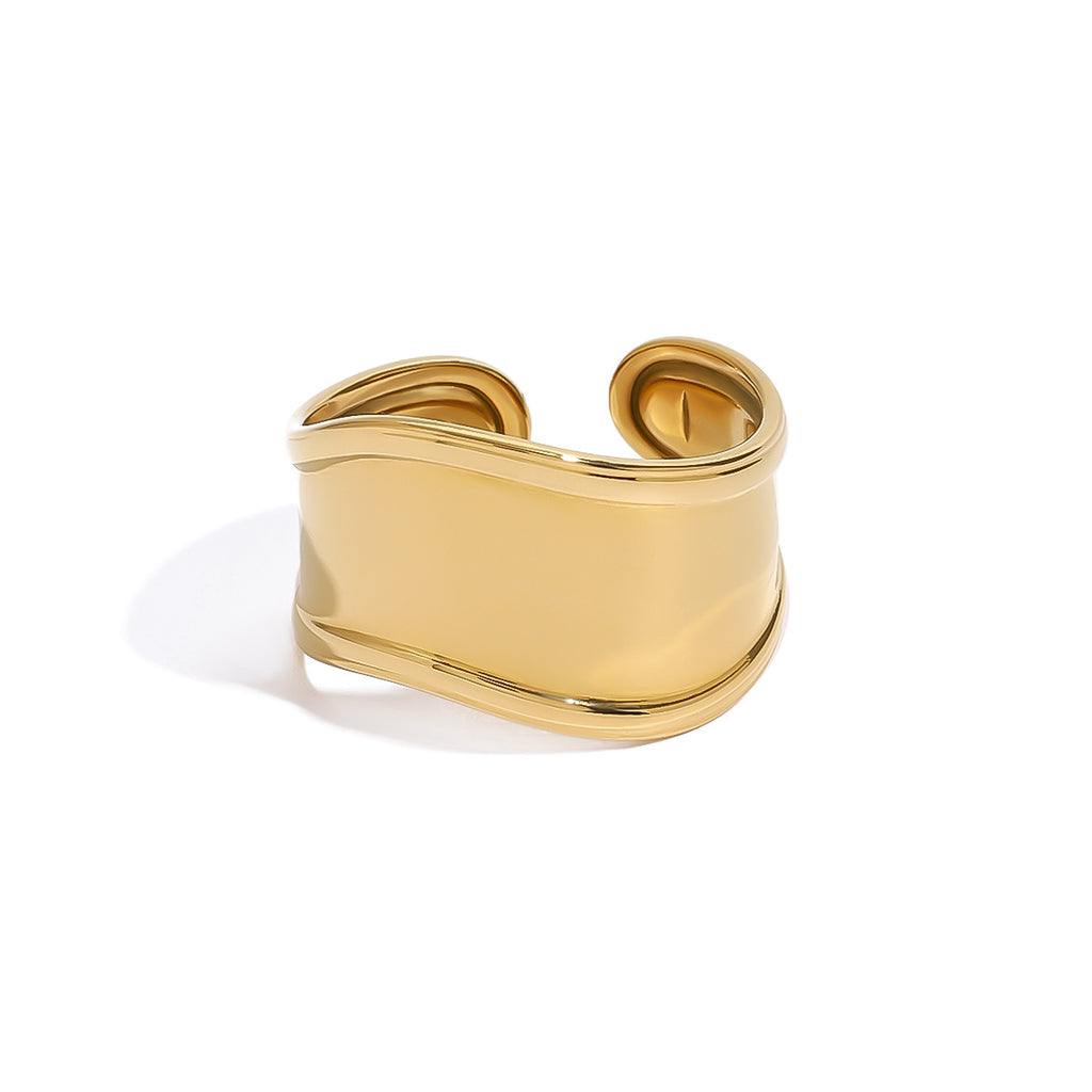 front view of polished stainless steel wave open ring