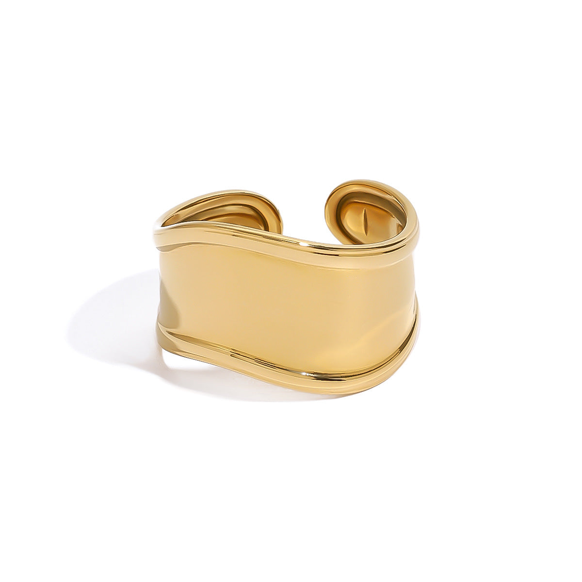 front view of polished stainless steel wave open ring
