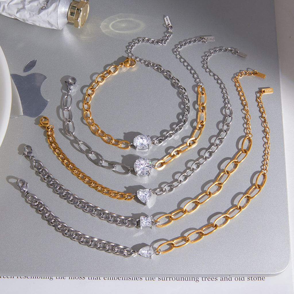 Bracelet assortment with contrasting chain halves
