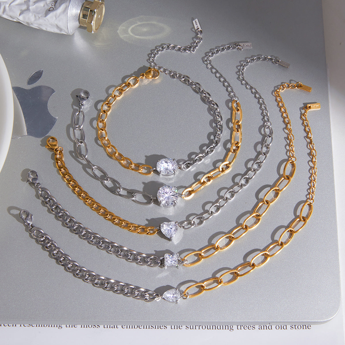 Bracelet assortment with contrasting chain halves