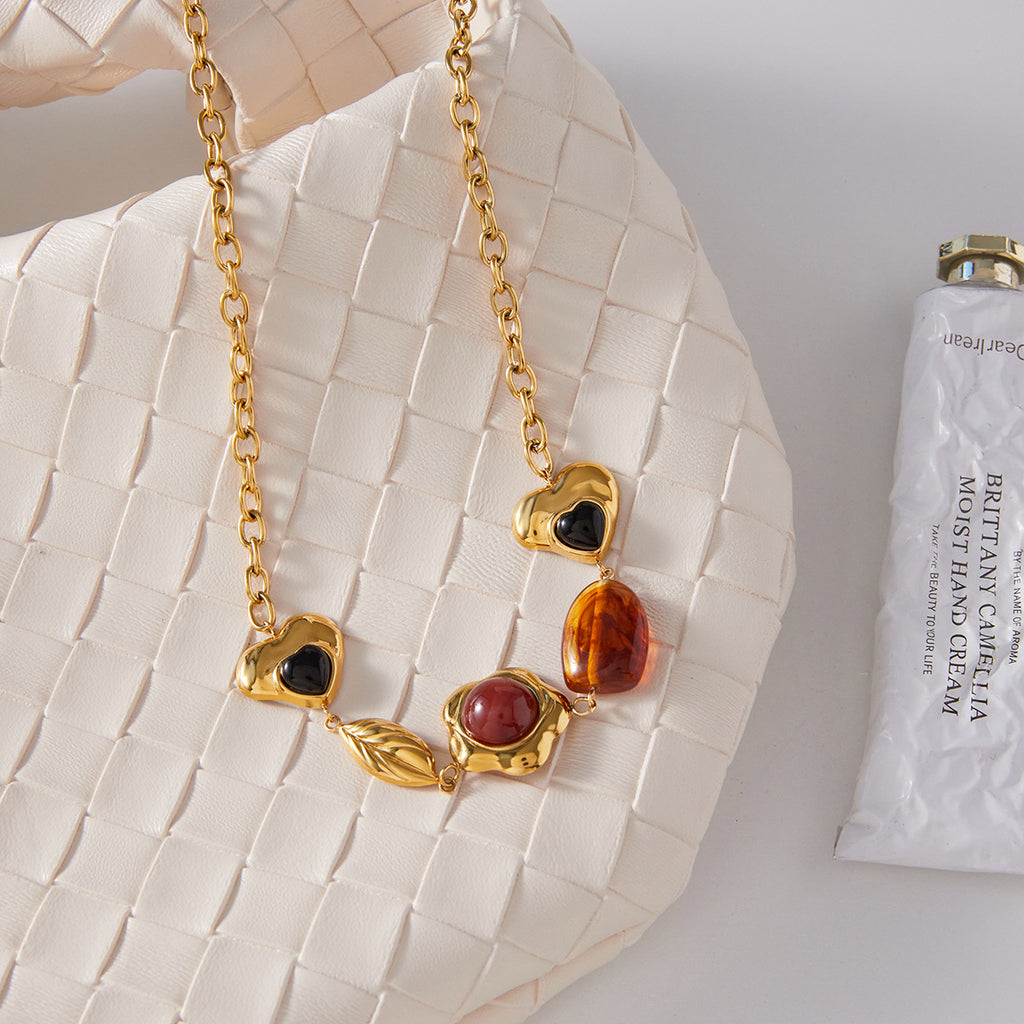 Wholesale Gold-Tone Stainless Steel Multicolor Resin Charm Necklace Collection - side profile