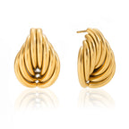 Wholesale Gold-Tone Stainless Steel Ribbed Teardrop Stud Earrings - design detail