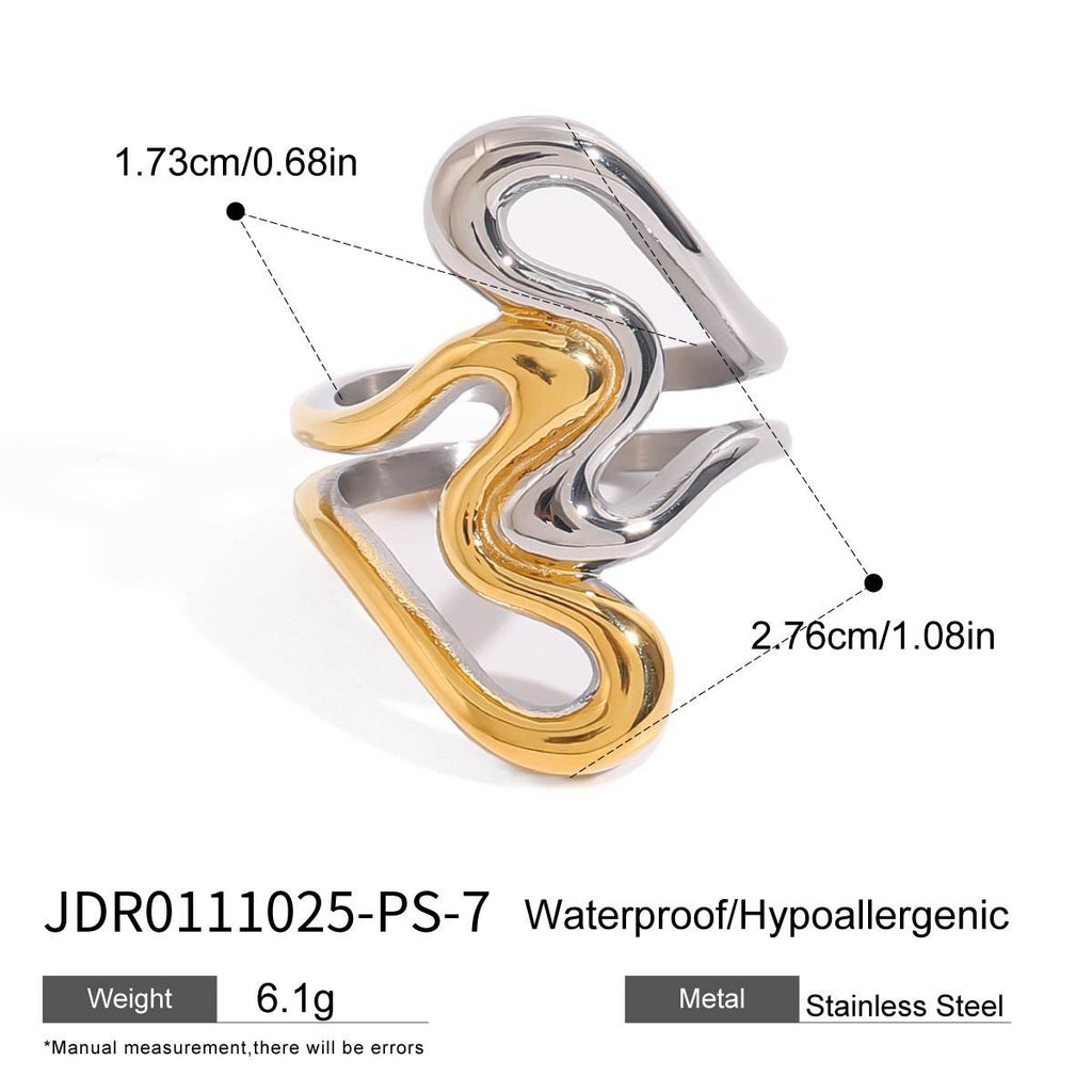 Two-Tone Sculptural Stainless Steel Open Ring Collection – size and variant reference