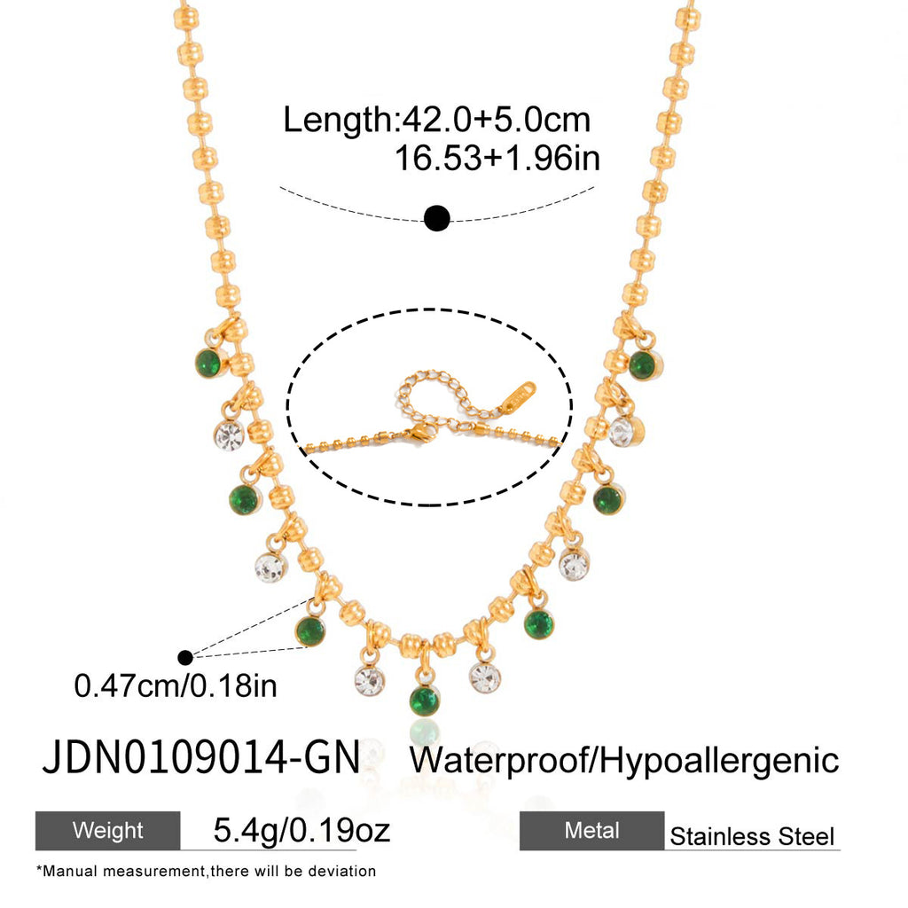 Green and clear fringe necklace measurements