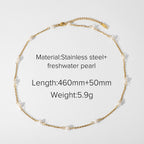 Stainless steel freshwater pearl necklace with specification labels