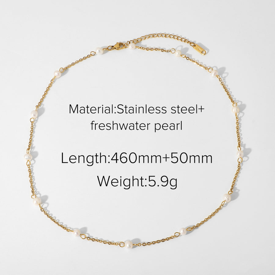 Stainless steel freshwater pearl necklace with specification labels