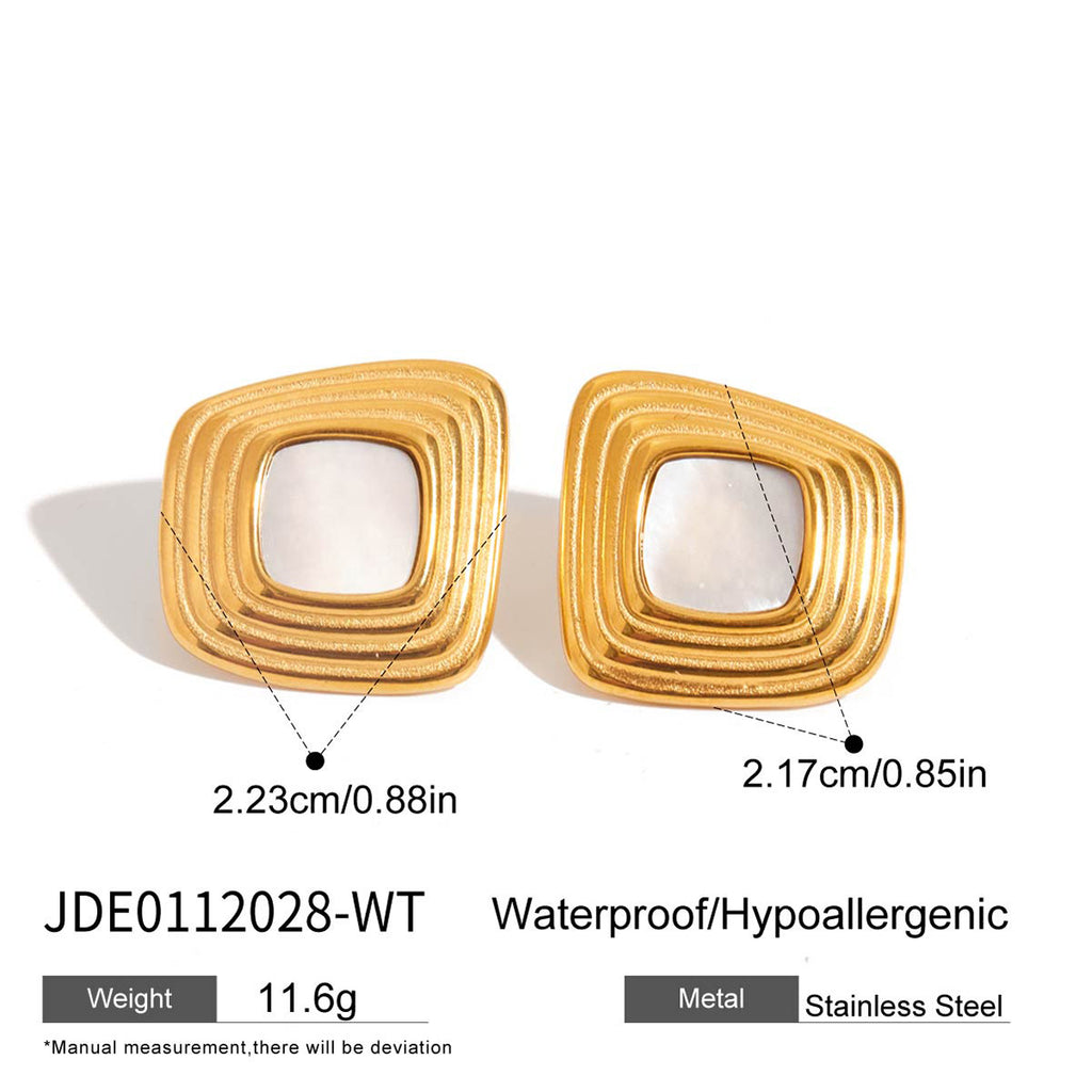 Wholesale Gold-Tone Stainless Steel Resin Square Stud Earrings in Three Colors - scale reference