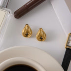Wholesale Gold-Tone Stainless Steel Ribbed Teardrop Stud Earrings - side profile