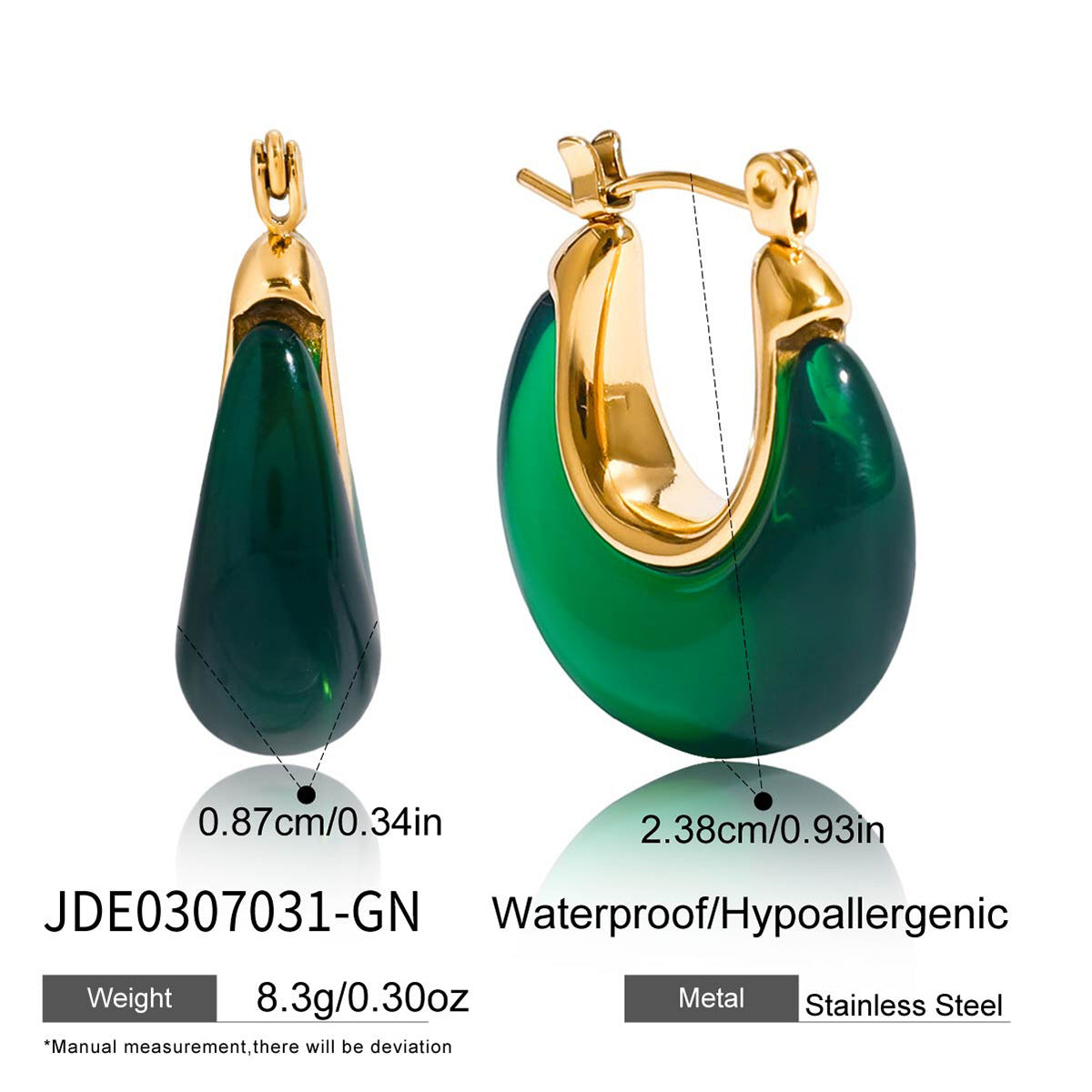 Resin Drop Stainless Steel Hoop Earrings in Three Colors — additional style