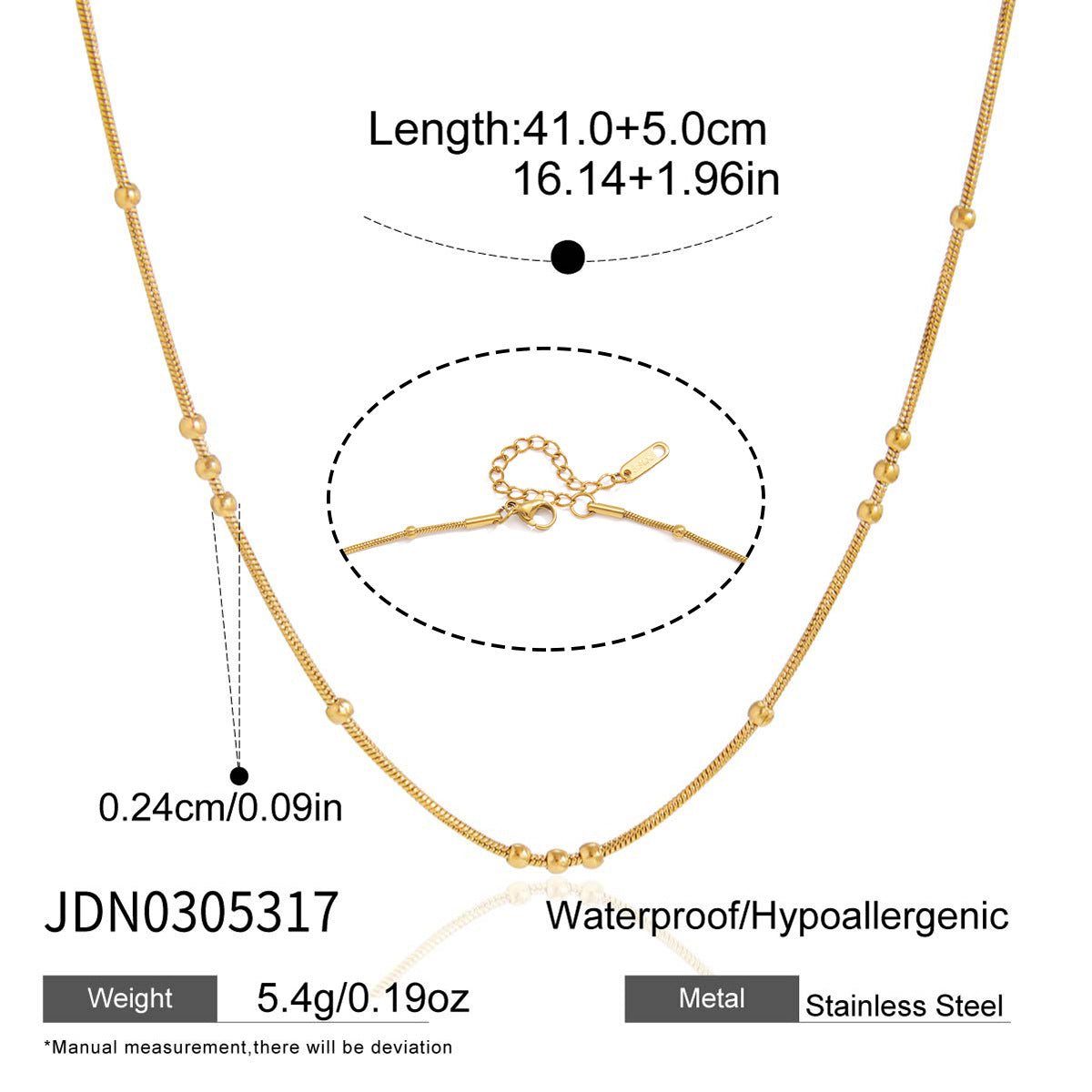 Fine chain with grouped bead stations and measurements