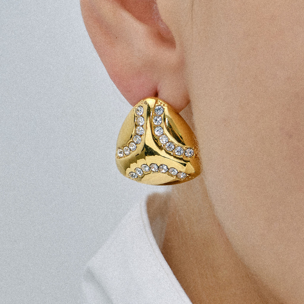 Gold Plated Clear Accent Stainless Steel Stud Earring Collection — detail view